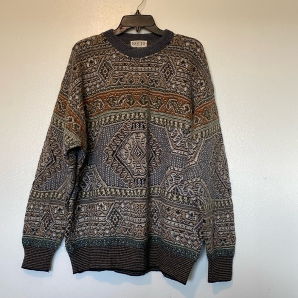 BOTTO Italian wool alpaca blend multi color long sleeve sweater XL